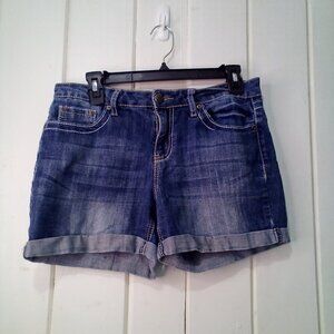 Earl James Shorts Women 8 Denim Roll Hem Button Pocket Blue